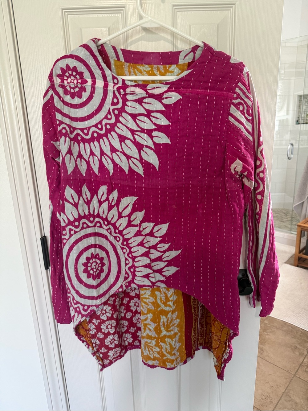Women's Fuchsia Printed Kantha Tunic Top